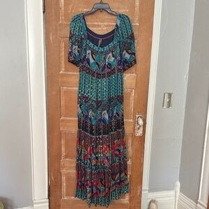 Anthropologie Colorful Metallic Patterned Maxi Dress